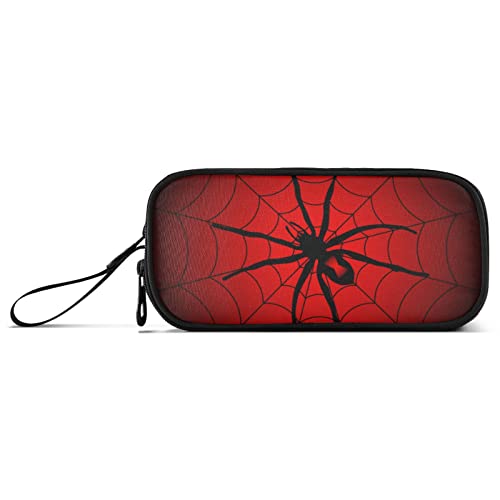 Fisyme Halloween Spider Web Pencil Case Large Capacity Pen Box Makeup Pouch Holder Organizer Stationery Bag for School Office College Traval Adult - color: Multicolor-Red Black