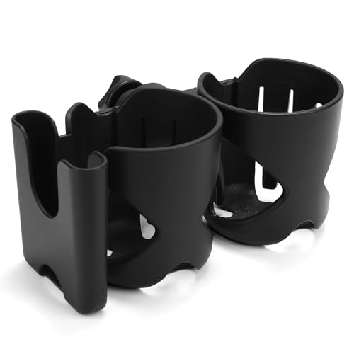 Accmor Stroller Cup Holder, Universal Cup Holder for Walker Wheelchair Bike Scooter, 360° Rotatable Stroller Cup Holder Attachment Walker Wheelchair Accessory - color: Double Cup Phone Holder-Black