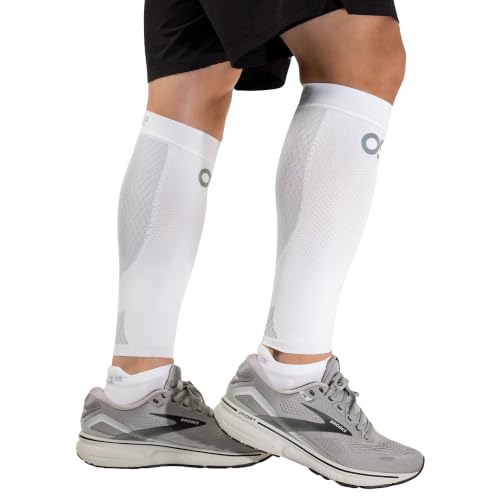 OS1st Calf Compression Sleeves for Men & Women relieves shin splints, leg fatigue and reduces recovery time - color: White, size: Large
