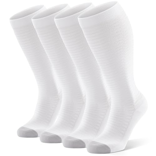 FITRELL Wide Calf Compression Socks for Women & Men - color: White*4-wide Calf, size: Small-Medium