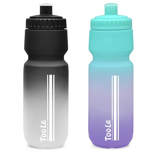 TooLe 24oz Bike Water Bottle, Sport Squeeze Water Bottle Leakproof BPA Free - color: T-Black+Purple