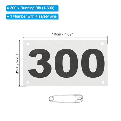 PATIKIL Tearproof Running Bib Numbers, Waterproof Race Competitor Numbers with Safety Pin - size: 7x4 Inch, style: 1-300