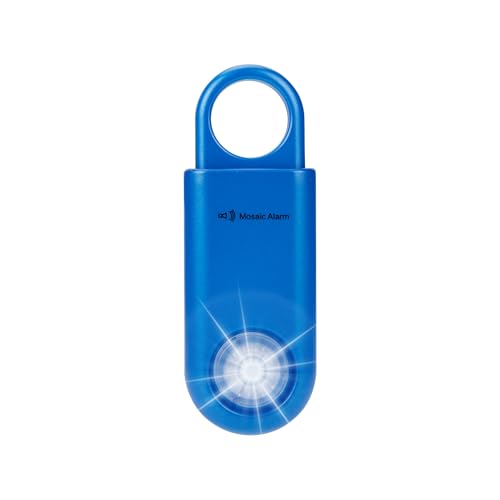 130db Personal Safety Alarm with Ultra Bright Strobe Light. Blue - color: Blue, style: Button cell