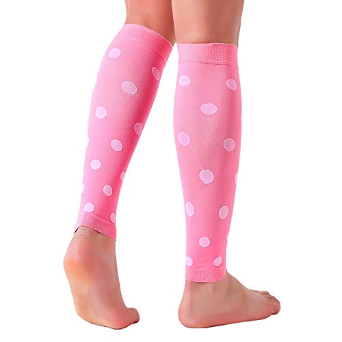 Doc Miller Calf Compression Sleeves 20-30 mmHg for Women & Men, 1 Pair - color: Pink/White, size: Large