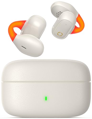 Wireless Open Ear Earbuds Sports Clip-On Headphones with Night Flash Lights - color: White