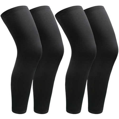 2 Pairs Leg Sleeves,Full Leg Compression Sleeve,Sports Compression Long Knee Sleeve with Anti-slip Silicone Strips - color: Black+black, size: X-Large
