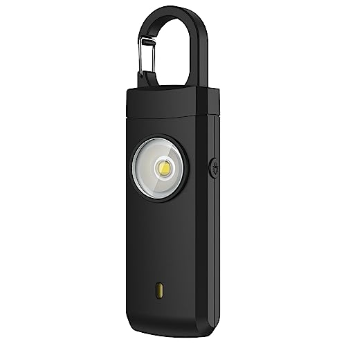 Rechargeable Personal Alarms for Women - Christmas Birthday Gifts for Women, Stocking Stuffers for Teen Girl, Daughter, Safety Keychain Flashlight, Siren Alarm, Travel College Essentials (Black) - color: Black