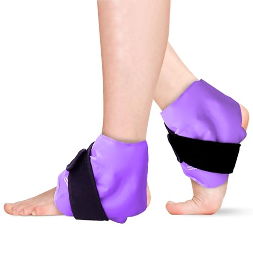 RelaxCoo 2 Pack Ankle Ice Pack Wrap, Reusable Gel Ice Pack for Foot Ankle Heel, Cold Compress Therapy for Pain Relief, Injuries, Achilles Tendonitis, Plantar Fasciitis, Sprains, Swelling - Purple - style: Purple 2 Pack