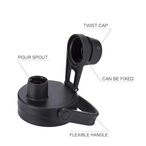 BOTTLE BOTTLE Wide Mouth Sports Cap Lid for 12 OZ, 18 OZ, 20 OZ, 32OZ, 40OZ Bottles Leak-Proof Twist Spout Replacement Lid with Handle (dark black)