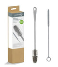 Silicone Bottle Brush & Silicone Straw Cleaner Set – 12.5” Long Handle, Flexible, Odor-Resistant, Dishwasher Safe – for Water Bottles, Baby Bottles, Tumblers & Straws (Grey)