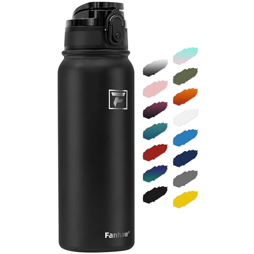 Fanhaw 20oz Stainless Steel Water Bottle with Chug Lid, Black - color: Black, style: 20 Ounces