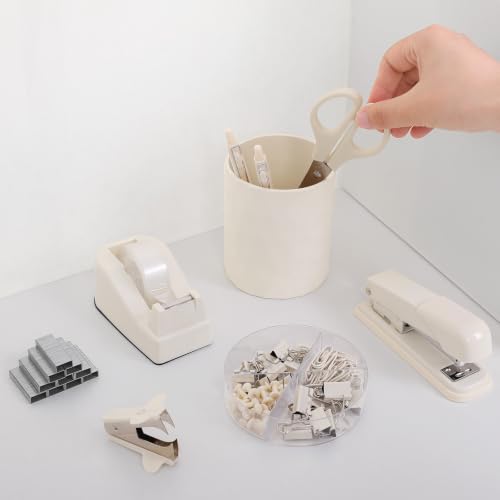 SKYDUE Office Supplies Set, Stapler and Tape Dispenser Set,10PCS - color: Beige