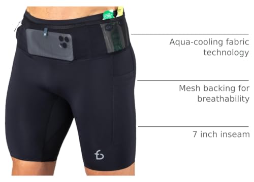 FlipBelt Men's Running Compression Shorts with Built-in Running Belt - color: Ouray Black, size: X-Small