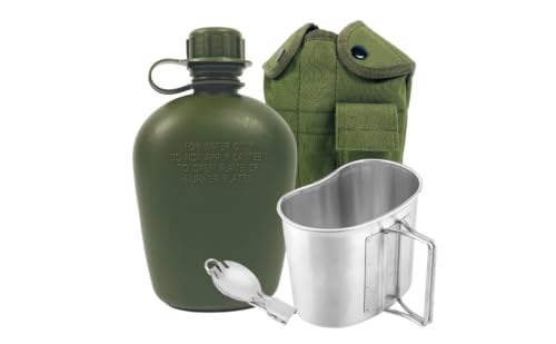 BeGrit Army Canteen Stainless Steel Cup w/Spoon Fork for Backpacking