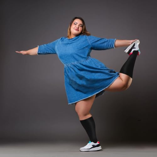 3 Pairs Plus Size Wide Calf 20-30 mmHg Knee High Compression Socks - color: 04-black/White/Gray, size: 3X-Large