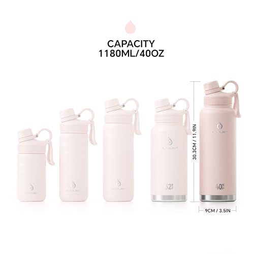 IDEUS 40oz Stainless Insulated Bottle with 2 Leak-Proof Lids, Light Pink - color: Light Pink, size: 40 Ounces