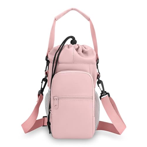 Water Bottle Holder with Removable Handle Strap 32 40oz Crossbody Insulated Water Bottle Carrier Sling Bag with Adjustable Strap and Phone Purse 5 Pockets for Walking Hiking Gym Travel - color: Pink