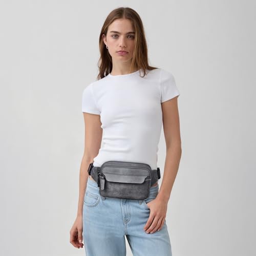 LATMAP 3L Fanny Packs for Women Cross Body Bag Vegan Leather Belt Bag Grey - color: Dark Grey