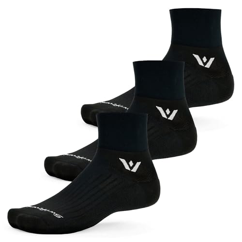 Swiftwick ASPIRE Quarter Crew Socks, Running & Cycling, Men & Women - color: (3 Pairs) Black-circuit, size: Large