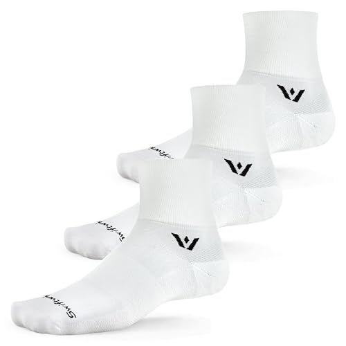 Swiftwick ASPIRE Quarter Crew Socks, Running & Cycling, Men & Women - color: (3 Pairs) White-circuit, size: X-Large