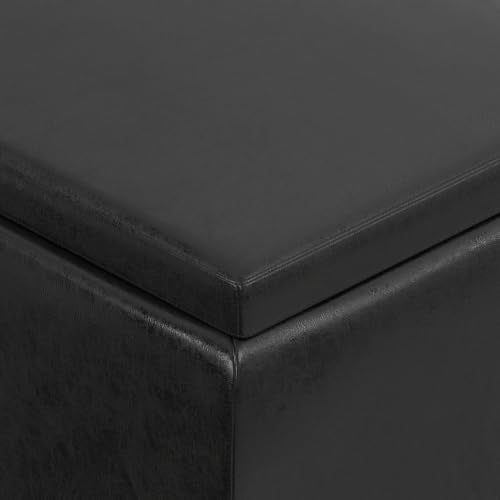 SIMPLIHOME Owen 34" Wide Vegan Leather Rectangle Tray Top Ottoman in Black - color: Distressed Black
