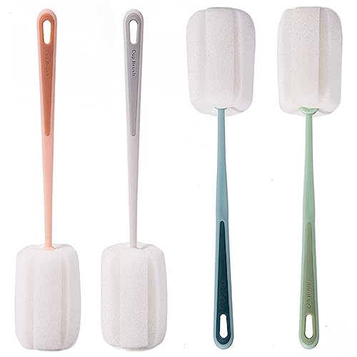 4 PCS Sponge Bottle Brushes, Bottles Scrubber Cleaning Brush with Handle, Water Bottles Cleaner for Thermos, Mug, Cup, Teapot
