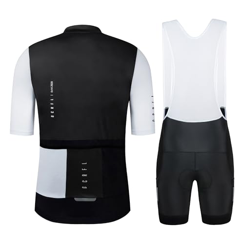 Men's Cycling Jersey Set Cycling Kit Bicycle Jersey Rear Zipper Pocket Bike Bib Shorts with Pockets Race Fit High Density Pad - color: Black Set, size: Medium