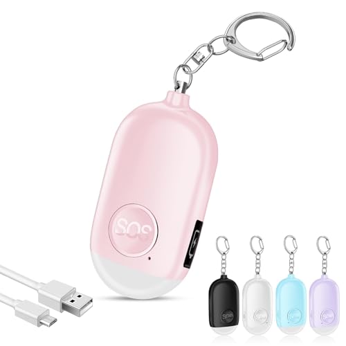 Hion Personal Safety Alarm for Women, Rechargeable 130dB Self Defense Alarm Keychain with LED Flashlight, Emergency Safe Sound Security for Children Elderly College Girls Men, Pink - color: Pink