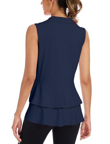 LURANEE Women's Golf Vest Athletic Top with Peplum Hem & Deep Pockets - color: Navy, size: Medium