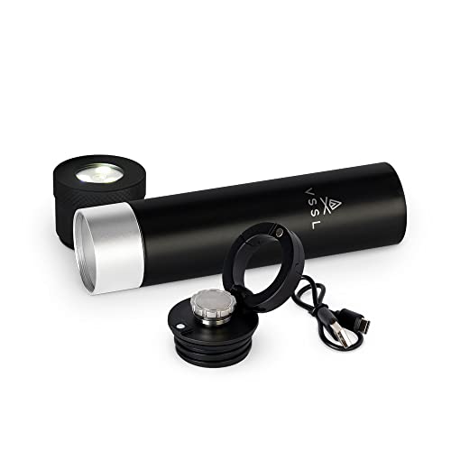 VSSL Insulated Flask with Light, 8 oz Double-Walled Vacuum Sealed Stainless Steel, Leak-Proof Drinking Cap, Split Flip Carabiner for Easy Attachment, Black