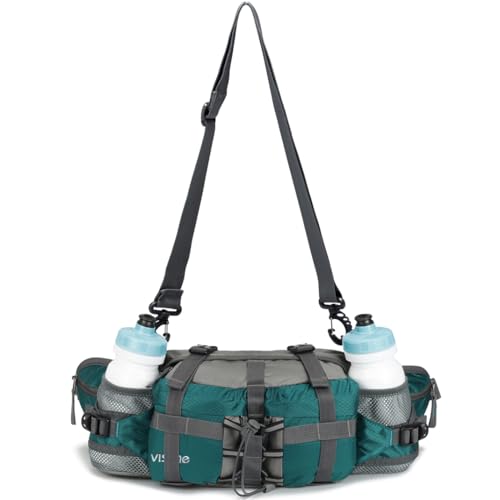 Outdoor Fanny Pack Hiking Camping Biking Waterproof Waist Pack 2 Water Bottle Holder Sports Bag for Women and Men Green - color: Green