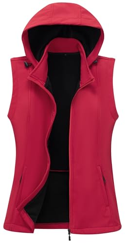 KVE Women's Windproof Waterproof Lightweight Softshell Vest - color: Red, size: X-Large