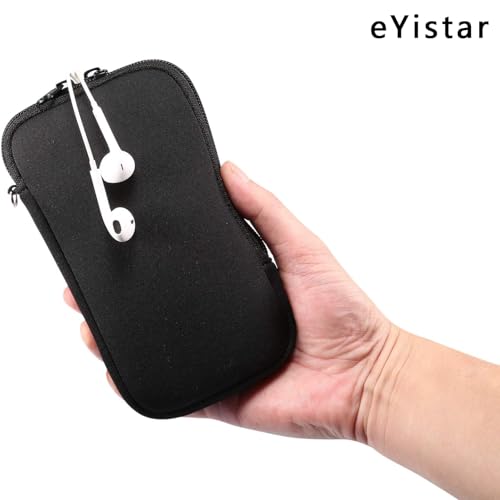 Neoprene Shock Absorbing Proof Pouch Large Cell Phone Sleeve Case Cover w Zipper/Neck Strap for iPhone 14 Plus Samsung Galaxy Note20 Ultra S22 Ultra A13 A03 A23 Moto G Power 2022 LG Stylo 6 (Black)