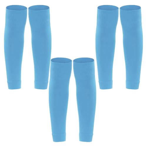 phnydreg 3 Pairs Leg Sleeve Shin Pre Cut Socks for Kids Youth Men Women Soccer Running Cycling - color: Light Blue