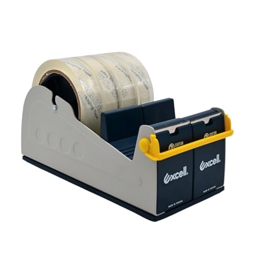 WOD TTD4SD Tabletop Multi-Roll Steel Desktop Tape Dispenser, Blue & Gray - Fits Tape up to 4 inch Wide, Holds 3 inch core, Weighted Rubber Base for Stability