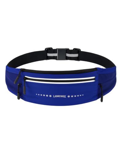 Lightweight Running Belt, Water-Resistant Waist Pack for Women & Men, 4-Zone Organization Fits Up to 7" Phone, Reflective Strips Design for Marathon Training, Jogging, Hiking, Commuting - color: Blue