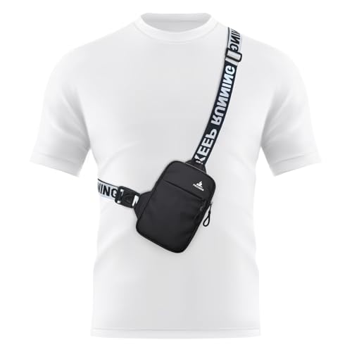 Peicees Mini Crossbody Sling Bag Chest Bag Dual Pocket Water Resistant Fanny Pack Running Phone Holder for Men Women Workout Travel, Black - color: Black