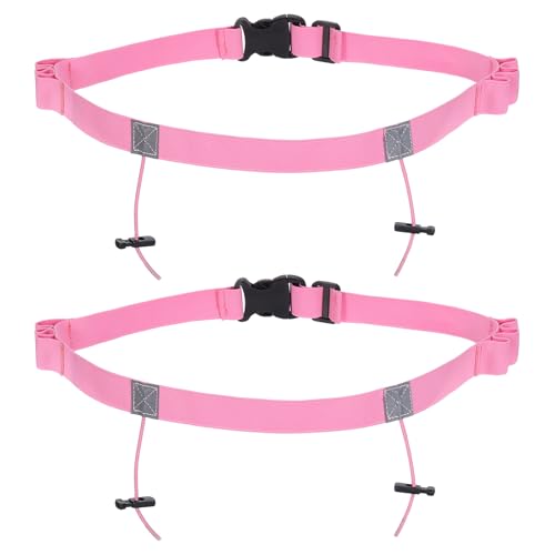 PATIKIL Elastic Triathlon Running Belt, 2 Pack Adjustable Race Number Belt Race Belt Bib Holder with 6 Energy Gel Loops for Marathons Racing Cycling, Pink - color: Pink
