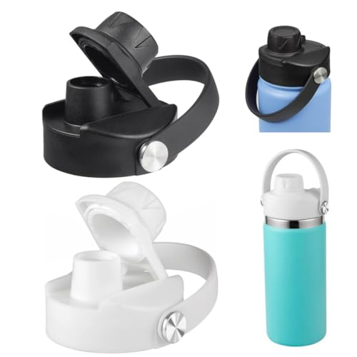 Lid for Hydro Flask 32 40 oz Wide Mouth, Replacement Lids Compatible with Hydro Flask Wide Mouth Water Bottle, Top Spout Lid with Handle, Wide Mouth Lid Chug Cap Accessories - color: Black+White - 1 Pack