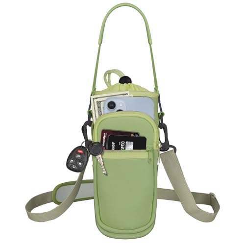 Crossbody Water Bottle Holder with Strap, Phone Pocket(Green, 32, Ounces) - color: Green