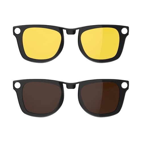HIBLOKS 2Pcs Polarized Clip for Ray-Ban Meta Wayfarer (RW4006/RW4012 50-22) - size: Standard, Yellow+Brown, Shiny Black Frame
