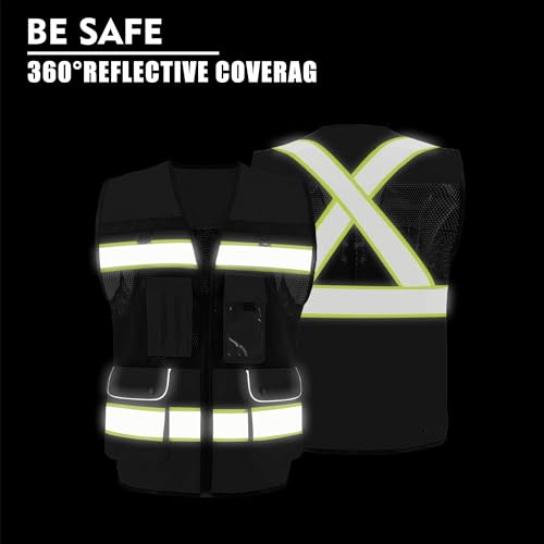 Safety Vest High Visibility Reflective Construction Vest for Men - color: Black, size: XX-Large