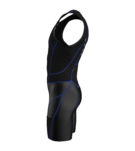 Sparx Men Competitor Triathlon Suit Mens Trisuits | Italian Technical Fabric | Soft Chamois | 4 Pockets | Bike-Swim-Run - color: Blue Seams, size: Small