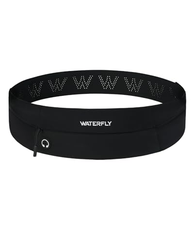 WATERFLY Running Belt Fanny Pack: Slim Lightweight Waist Bag for Runners - color: Black