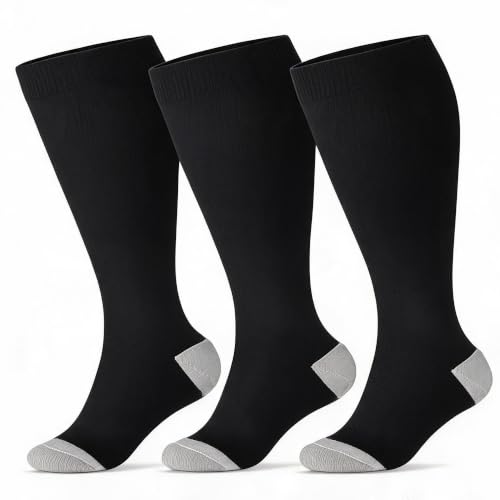 3/4 Pairs Wide Calf Compression Socks for Women Men 20-30 mmHg Knee High - color: Black, size: 4X-Large