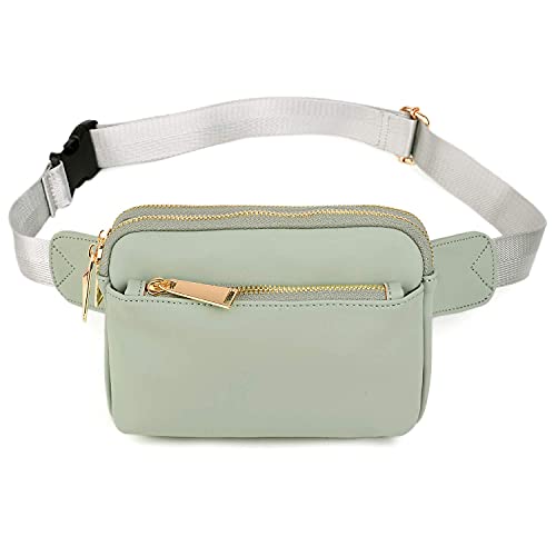 UTO Fanny Pack Crossbody Belt Purse Chest Waist Hip Travel Hiking Bumbag - color: 0759 PU Leather Light Green
