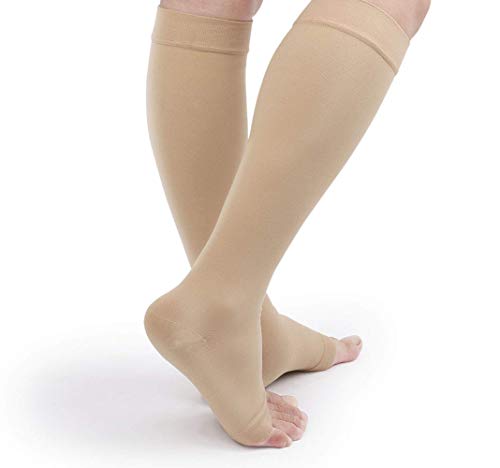 TOFLY Compression Socks For Women & Men Open Toe Knee High 20-30mmHg - color: 20-30mmhg Open-toe Beige, size: 3X-Large