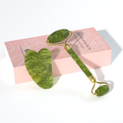 Gua Sha and Jade Roller Sets for Women Men Home Spa Stone Facial Guasha Jade Face Roller Massage Tool Set & Facial Skincare Tools Polished Stone Spa Gift - color: Grey