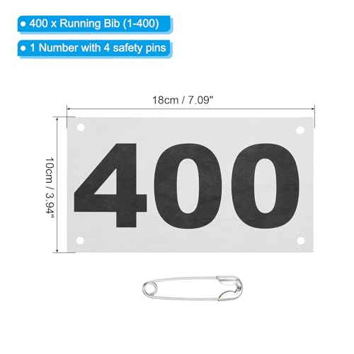 PATIKIL Tearproof Running Bib Numbers, Waterproof Race Competitor Numbers with Safety Pin - size: 7x4 Inch, style: 1-400
