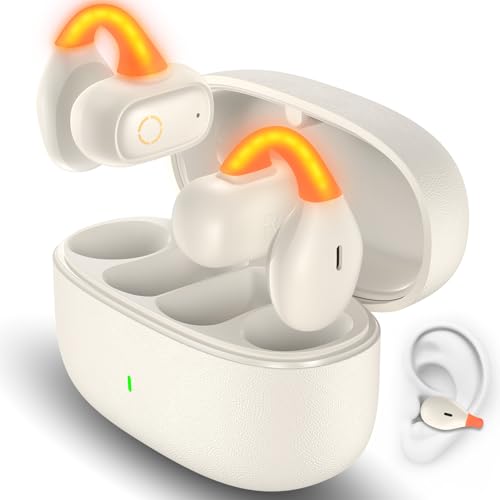 TOPAUX Open Ear Wireless Earbuds Secure Clip Sports Headset White